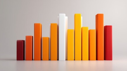 Colorful Bar Graph Displaying Business Growth Trends in Orange, Yellow, White, and Red on a Minimalist Background for Financial Analysis