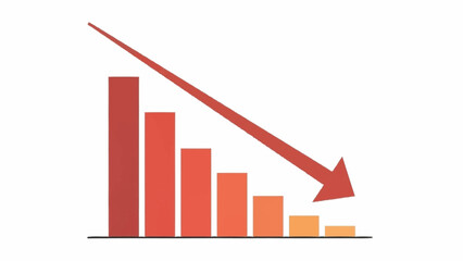 Decreasing trend illustrated in a red and orange bar graph with a downward arrow