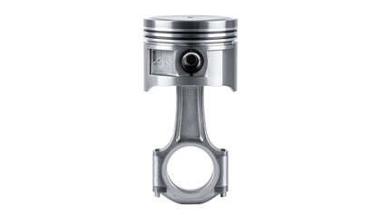 Metallic piston and connecting rod isolated on a stark black background