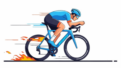 Cyclist riding a bicycle with motion blur effect on a plain white background from a side viewpoint