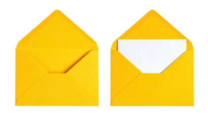 Two yellow envelopes, one open with blank card