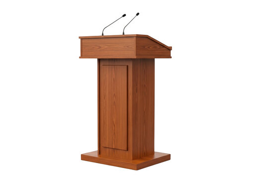Wooden podium with microphones isolated on transparent background