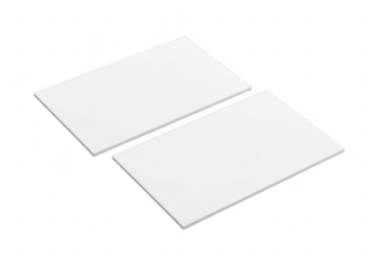 Two blank white cards isolated on transparent background