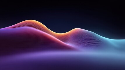 Abstract landscape with flowing waves of vibrant colors and smooth gradients against a dark background in a visually striking digital design