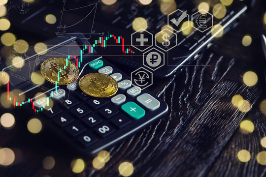 Bull market trend. Cryptocurrency. Bitcoin Stock Growth. Chart shows a strong increase in the price of bitcoin. Investing in virtual assets. Investment platform with charts and bitcoin coin. - Powered by Adobe