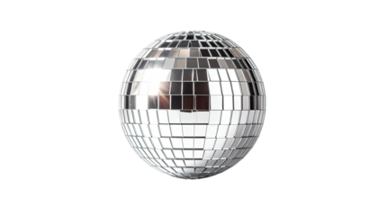 Shiny, reflective orb with mirrored squares, floating against black
