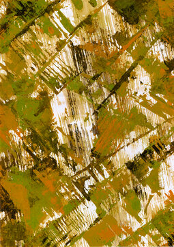 カラフルにでペイントした背景テクスチャー　紅葉した森のイメージ【手描き】