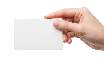 Obraz premium Hand holding a blank white business card isolated on transparent background