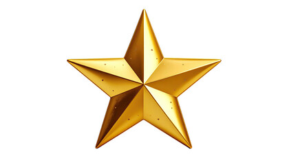 Obraz premium A shiny, metallic, golden five-pointed star floats against a black void