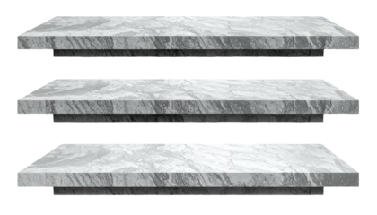 Three stacked marble shelves, isolated on a black background