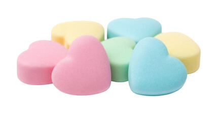 Pastel candy hearts isolated PNG, sweet conversation hearts for Valentine s Day and love themed designs on transparent background