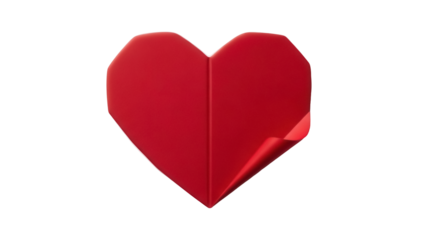 Red origami heart isolated PNG on transparent background, folded paper love symbol for Valentine s Day and romantic design