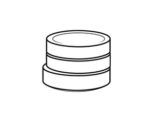 Obraz premium A simple black and white illustration of three stacked cylindrical containers. The bottom one is slightly offset