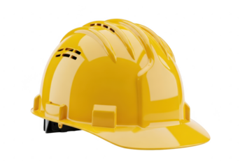 Yellow hard hat for construction safety isolated on transparent background