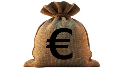 Burlap money bag with Euro symbol isolated PNG, sack of cash on transparent background, financial concept for business and economy