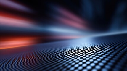 Abstract futuristic background with dynamic light streaks, metallic texture, and vibrant colors creating a sense of motion and energy in a digital environment