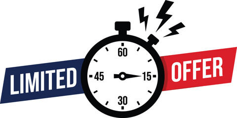 Limited offer banner with stopwatch timer and lightning icon design for flash sale promotion marketing urgency concept