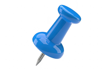 A single blue thumbtack, isolated on transparent background