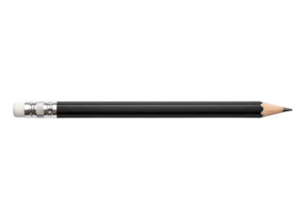 A black graphite pencil with an eraser, isolated on transparent background