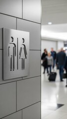 Public Restroom Sign with Blurred Background