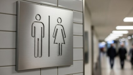 Public Restroom Sign with Blurred Background