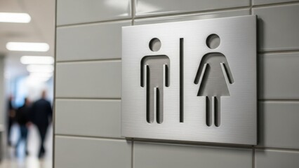 Public Restroom Sign with Blurred Background