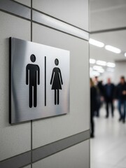Public Restroom Sign with Blurred Background