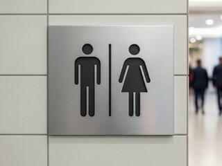 Public Restroom Sign with Blurred Background