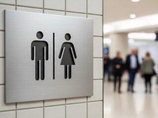 Public Restroom Sign with Blurred Background