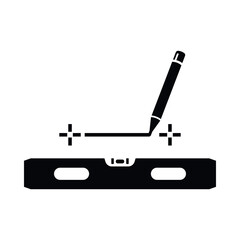 Vector icon of a level tool with a pencil indicating the direction for measuring surfaces in construction or renovation work.
