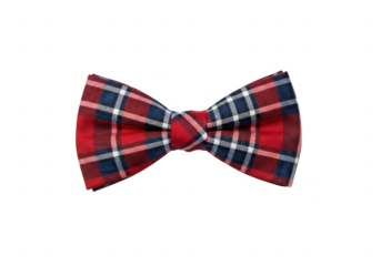Red and blue plaid bow tie isolated on transparent background