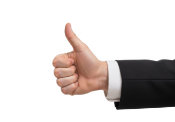 Man in suit giving thumbs up isolated on transparent background
