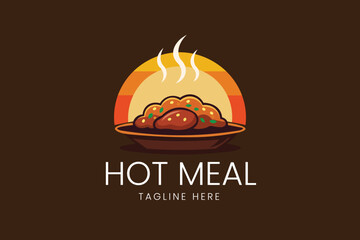 Hot Steaming Bowl of Food with Sun Vector logo template