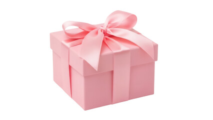 Obraz premium Pink gift box with ribbon isolated PNG, present for birthday or special occasion on transparent background