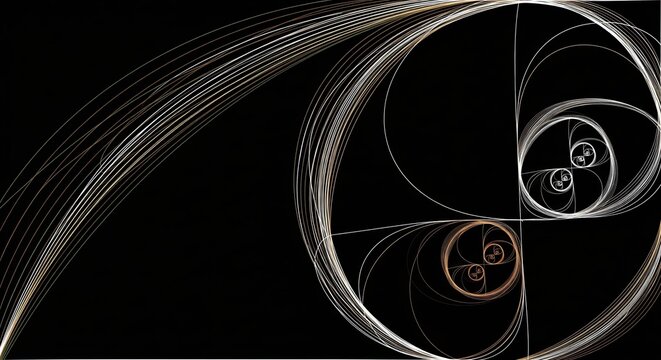 Fibonacci spiral pattern visualization with golden ratio mathematical illustration on dark background