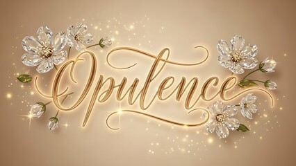 Golden opulence script with sparkling crystal flowers and elegant glow.