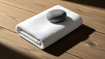 Minimalist Skincare Product Presentation on White Towel with Bright Light and Copy Space