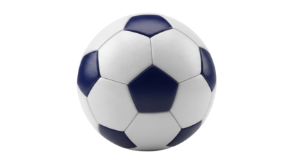 Soccer ball PNG isolated on transparent background, classic football with black pentagons for sports and games