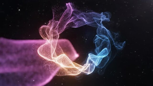 Soft focus ethereal flowing ribbon of multicolored vaporous light energy seamlessly looping across a dark void representing abstract creative thinking and visualization ethereal, background, flow