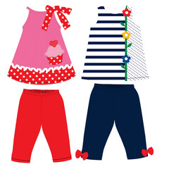 frocks with legging cupcake flower print vector art