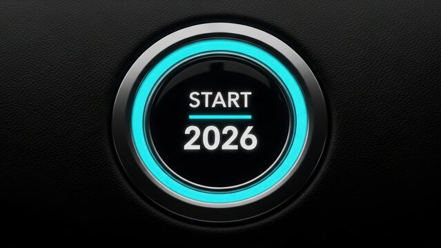 Modern start button for 2026 with glowing blue ring