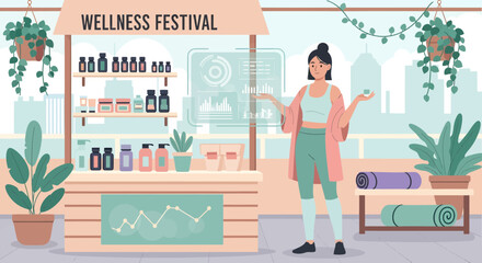Woman at Wellness Festival Market Stall.