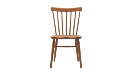 Light brown wooden spindle chair isolated PNG on transparent background, classic furniture for dining room or kitchen