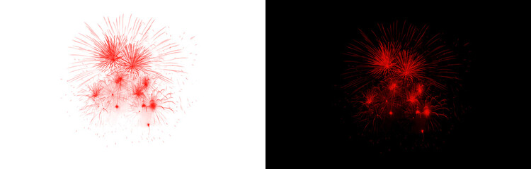 Small red fireworks clusters on transparent background perfect for multi layered compositions and holiday event graphics with light sparks