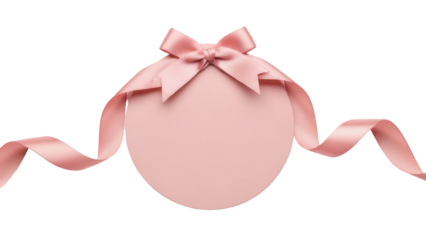 Pastel pink round label with ribbon and bow isolated PNG, elegant gift tag for product promotion and special occasion design
