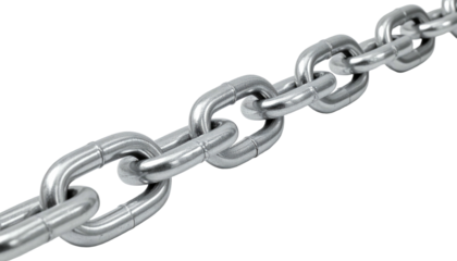 Close-up of a shiny, metallic chain against a transparent, black background