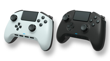 Wireless gaming controllers flying in air isolated on white background, symbolizing gaming technology concept © Vasyl Onyskiv