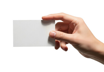 Obraz premium Hand holding a blank white business card isolated on transparent background