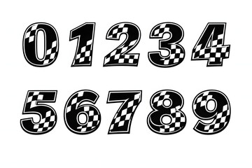 Racing Number Set: A collection of racing numbers, featuring a bold, checkered flag design, perfect for motorsports or speed-themed projects.
