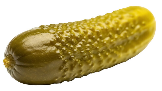 Pickled cucumber isolated PNG on transparent background, sour dill pickle with bumpy skin for food design and culinary projects